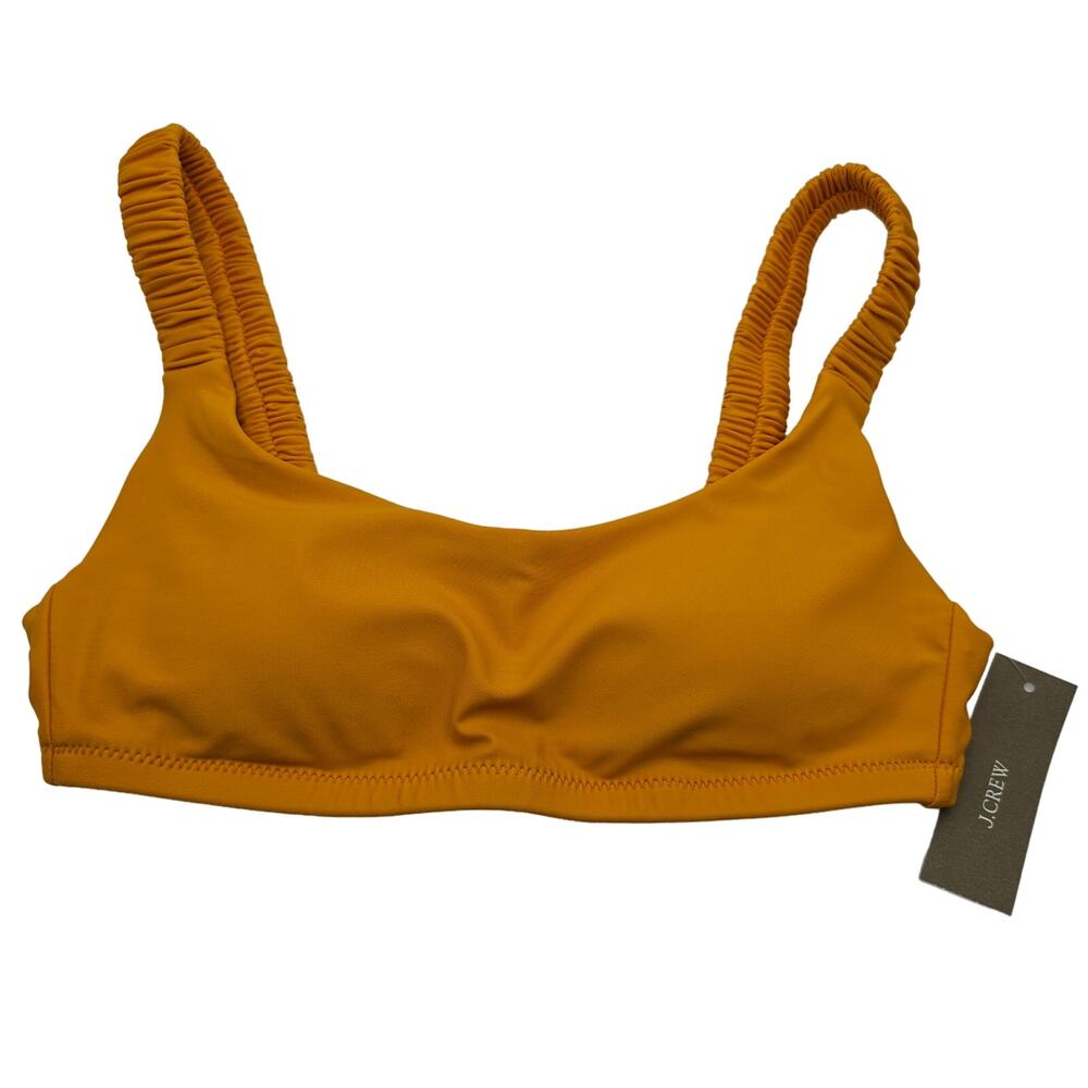 J. Crew Womans size XXS Scrunchie Strap Square Neck Bikini Top Orange/Yellow NEW